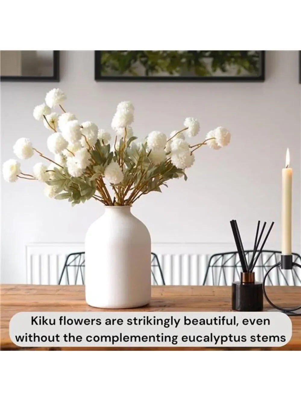 White Faux Flowers with Eucalyptus Stems for Vase Decor Centerpiece Wedding